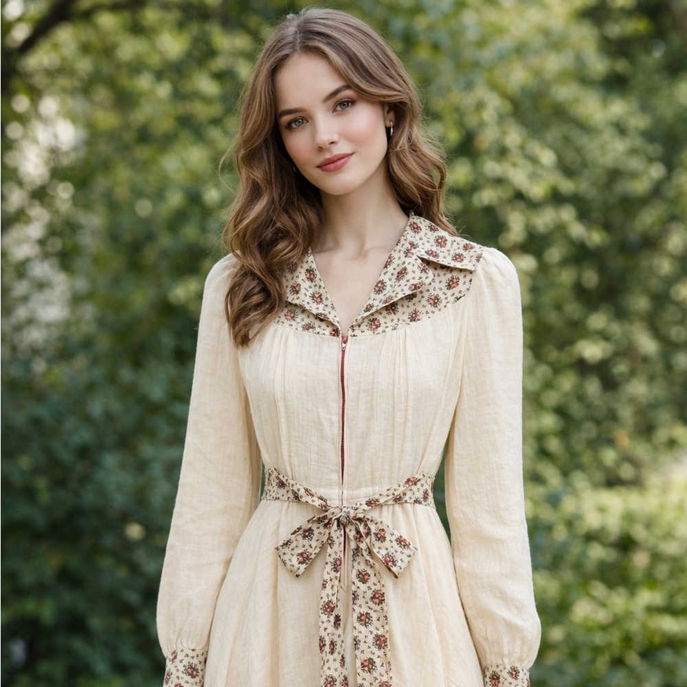 Vintage 60s 70s Handmade Hippie Boho Dress Womens Size XS Small Flowers Prairie